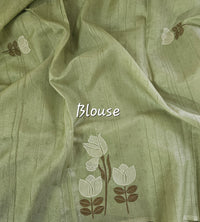 Soft Semi Tussar with Floral Digital Prints Emboridery - Green
