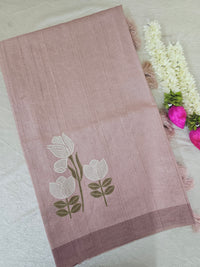 Soft Semi Tussar with Floral Digital Prints Emboridery - Pink