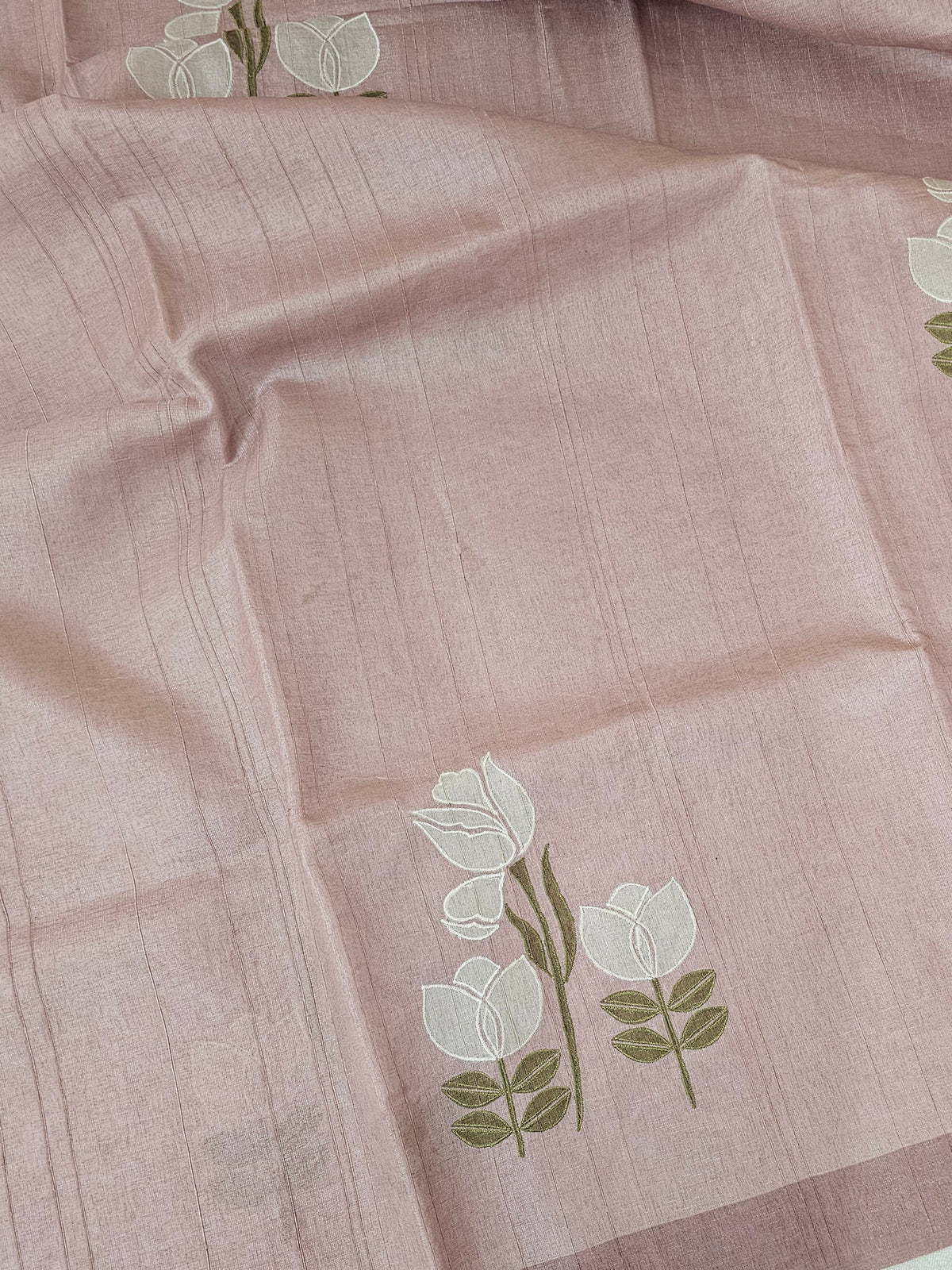 Soft Semi Tussar with Floral Digital Prints Emboridery - Pink
