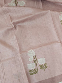 Soft Semi Tussar with Floral Digital Prints Emboridery - Pink