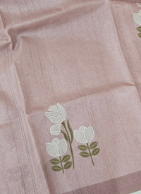 Soft Semi Tussar with Floral Digital Prints Emboridery - Pink
