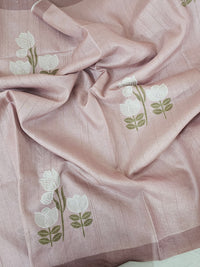 Soft Semi Tussar with Floral Digital Prints Emboridery - Pink