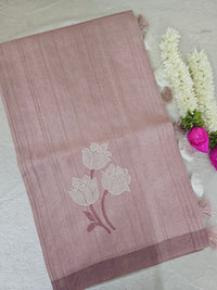 Soft Semi Tussar with Floral Digital Prints Emboridery - Pink