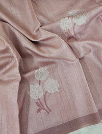 Soft Semi Tussar with Floral Digital Prints Emboridery - Pink