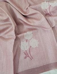 Soft Semi Tussar with Floral Digital Prints Emboridery - Pink