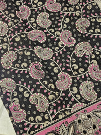 Cotton Kalamkari Saree - Black with Pink