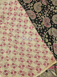 Cotton Kalamkari Saree - Black with Pink