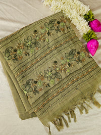 Linen Tissue with French Knot Work - Green