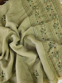 Linen Tissue with French Knot Work - Green