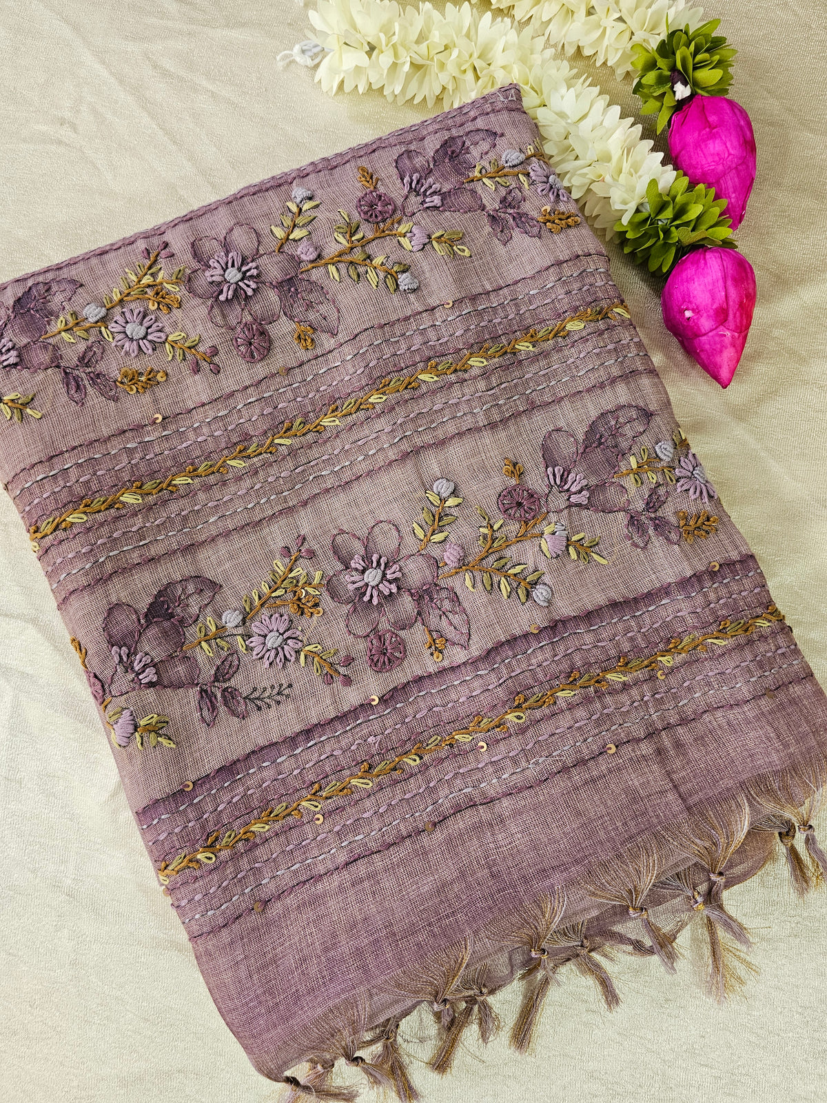 Linen Tissue with French Knot Work - Lavender