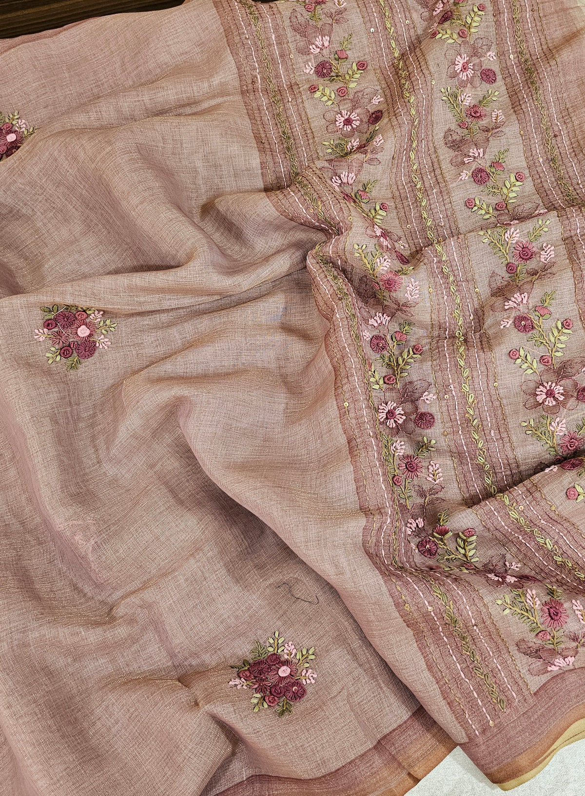 Linen Tissue with French Knot Work - Pink