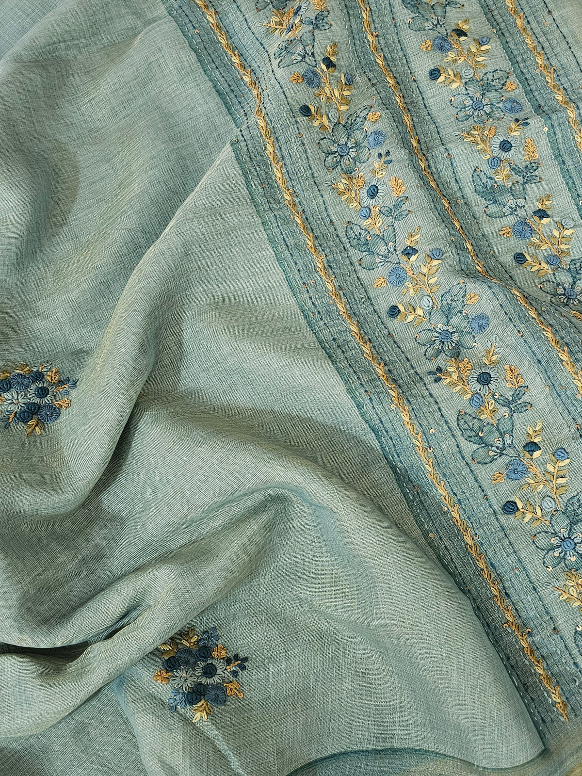 Linen Tissue with French Knot Work - Blue