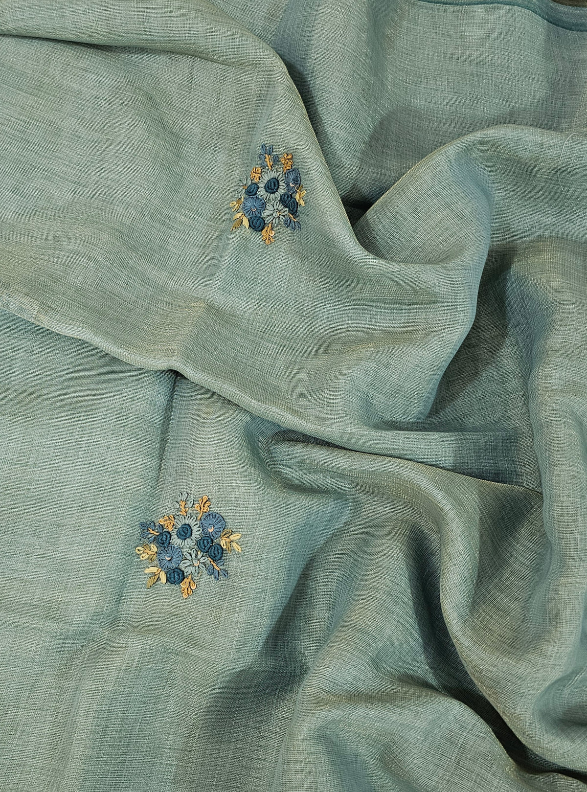 Linen Tissue with French Knot Work - Blue