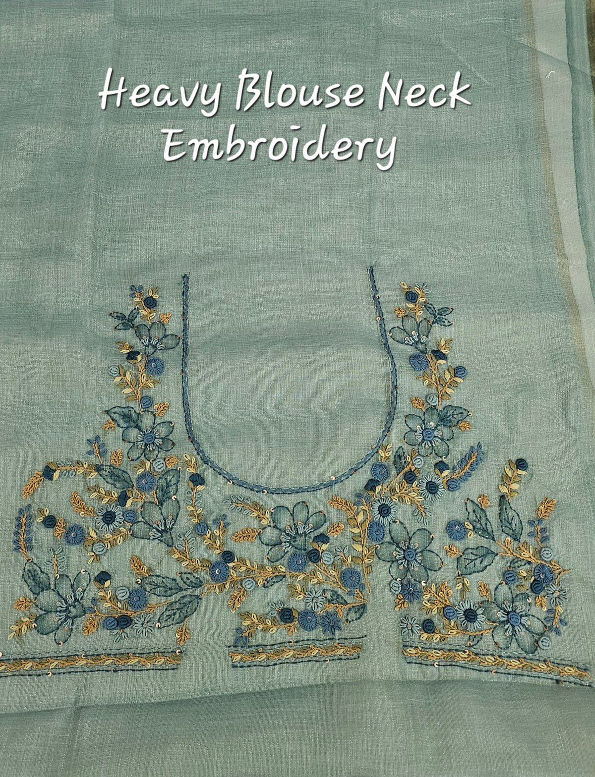 Linen Tissue with French Knot Work - Blue