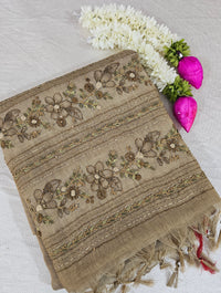 Linen Tissue with French Knot Work - Olive Green