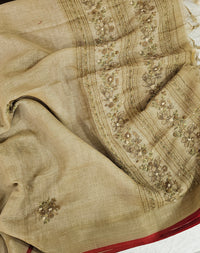 Linen Tissue with French Knot Work - Olive Green