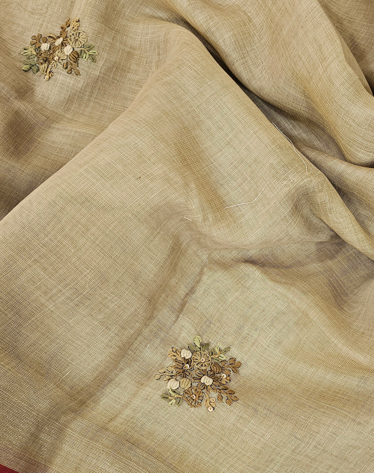 Linen Tissue with French Knot Work - Olive Green