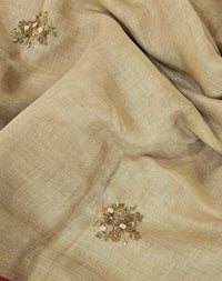 Linen Tissue with French Knot Work - Olive Green