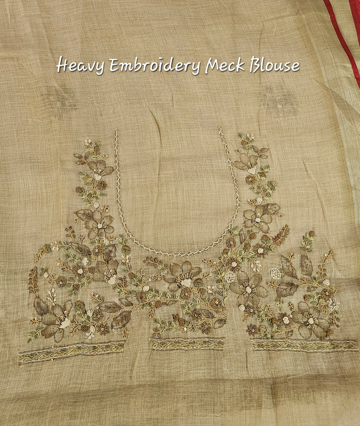 Linen Tissue with French Knot Work - Olive Green