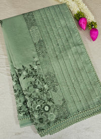 Soft Organza Tissue with French Knot Work - Green