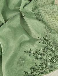 Soft Organza Tissue with French Knot Work - Green