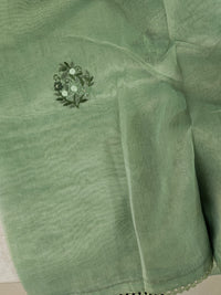 Soft Organza Tissue with French Knot Work - Green
