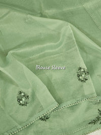 Soft Organza Tissue with French Knot Work - Green