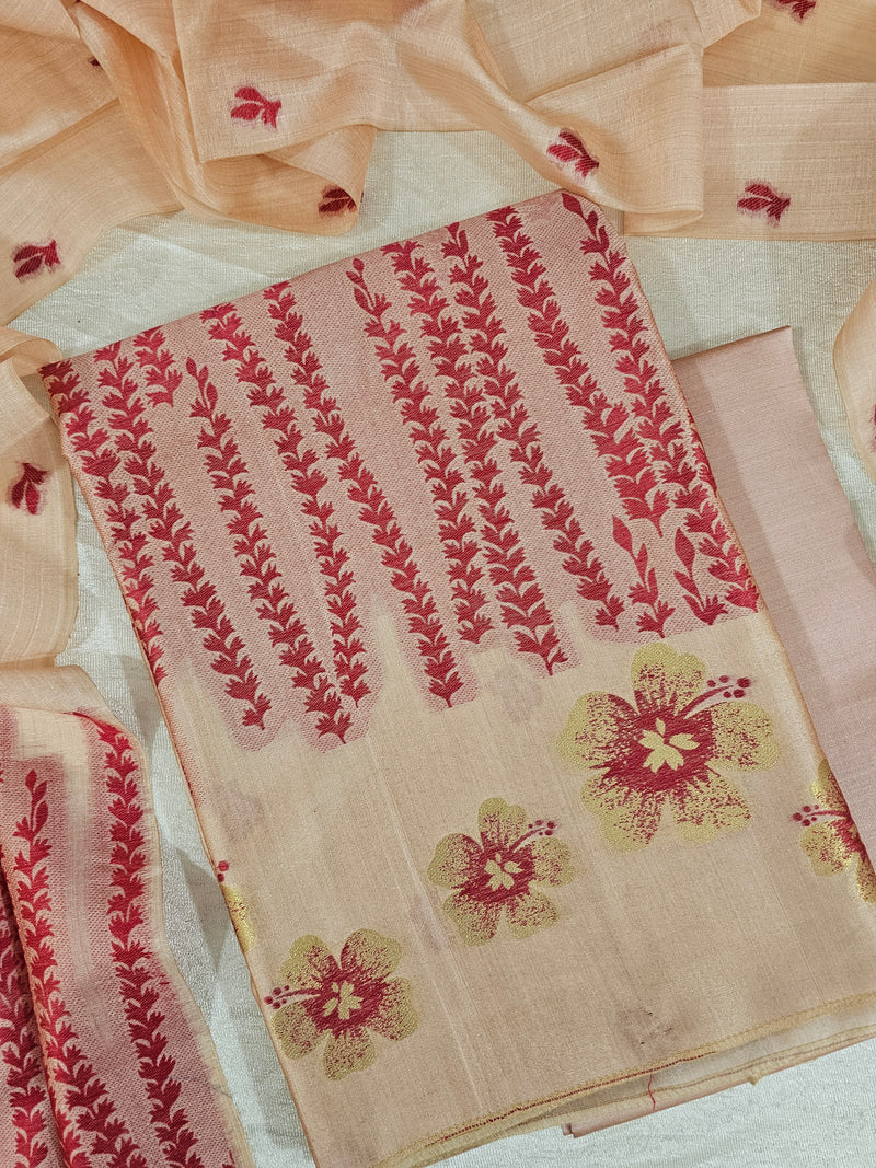 Banarasi Unstitched Salwar Suit - Beige