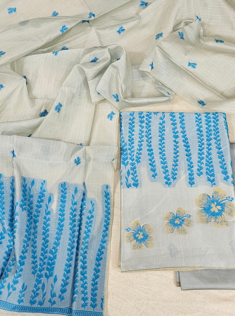 Banarasi Unstitched Salwar Suit - Blue
