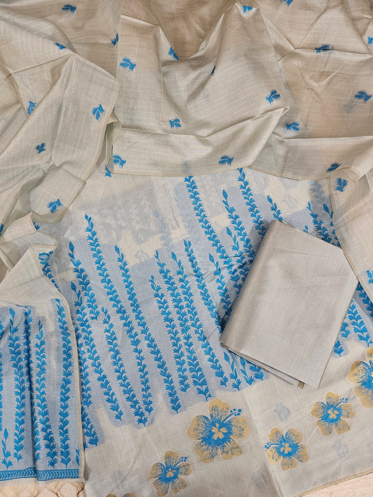 Banarasi Unstitched Salwar Suit - Blue