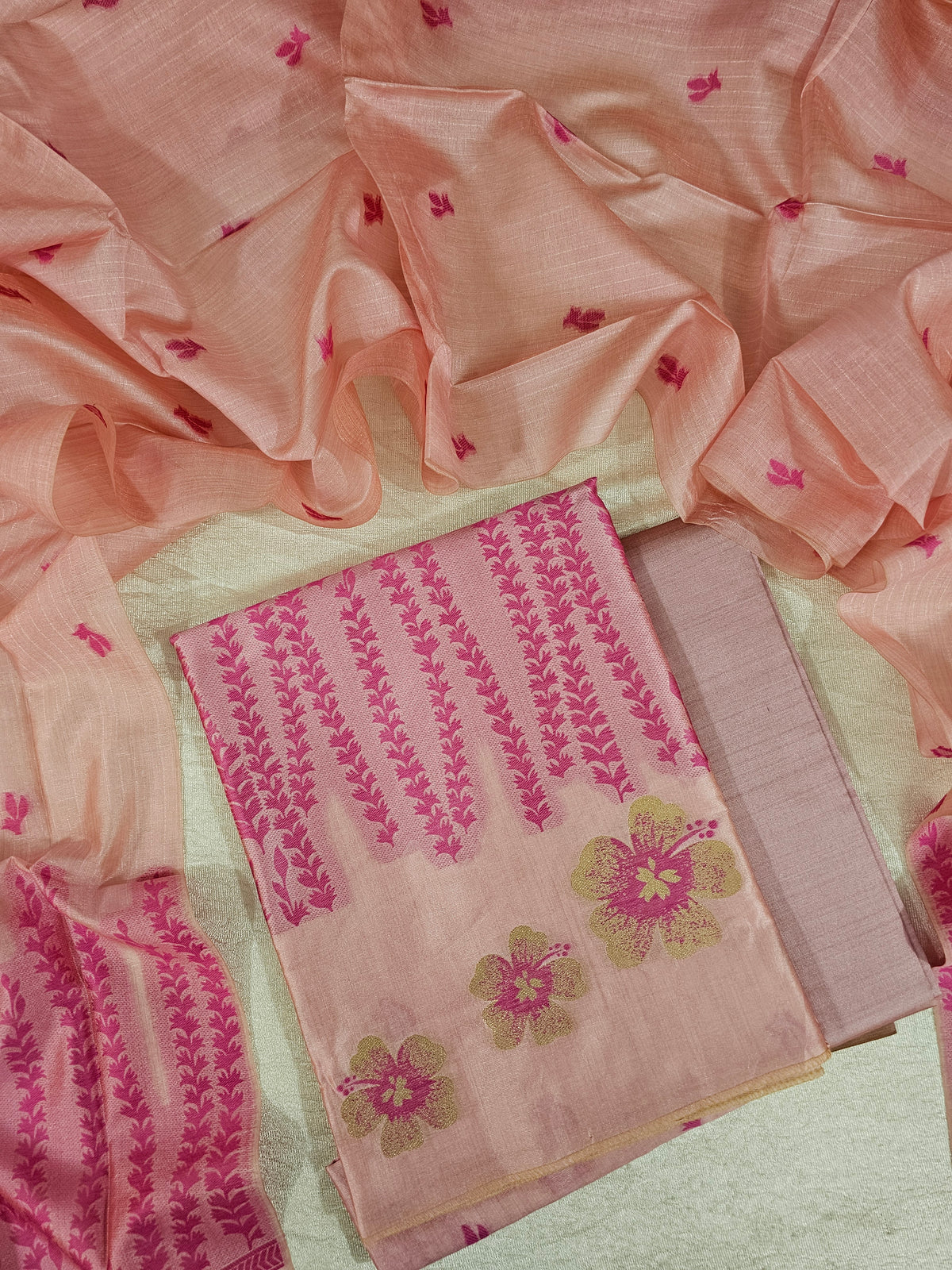 Banarasi Unstitched Salwar Suit - Pink