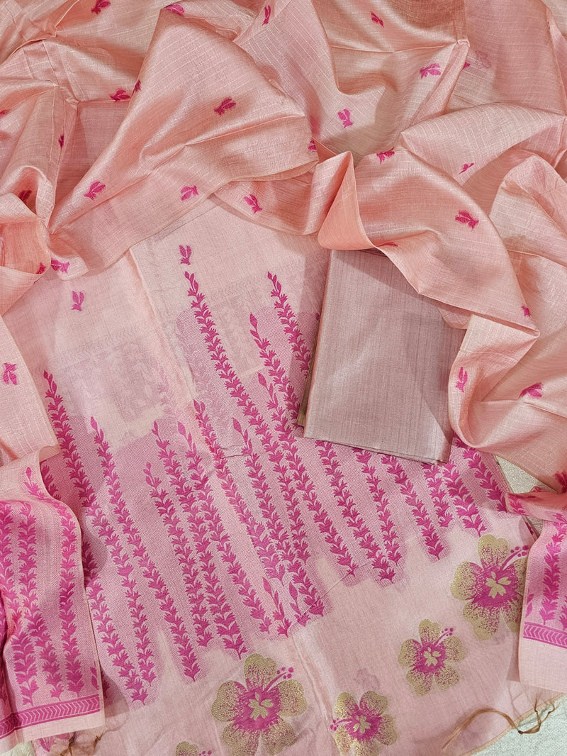 Banarasi Unstitched Salwar Suit - Pink