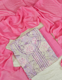 Cotton Unstitched Salwar - Lavender with Pink