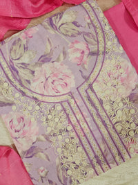 Cotton Unstitched Salwar - Lavender with Pink