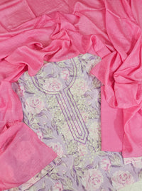 Cotton Unstitched Salwar - Lavender with Pink