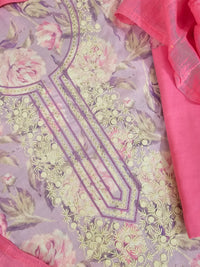 Cotton Unstitched Salwar - Lavender with Pink