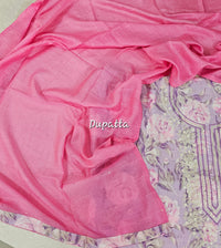 Cotton Unstitched Salwar - Lavender with Pink