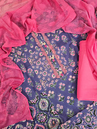 Soft Cotton Unstitched Salwar - Purple with Pink
