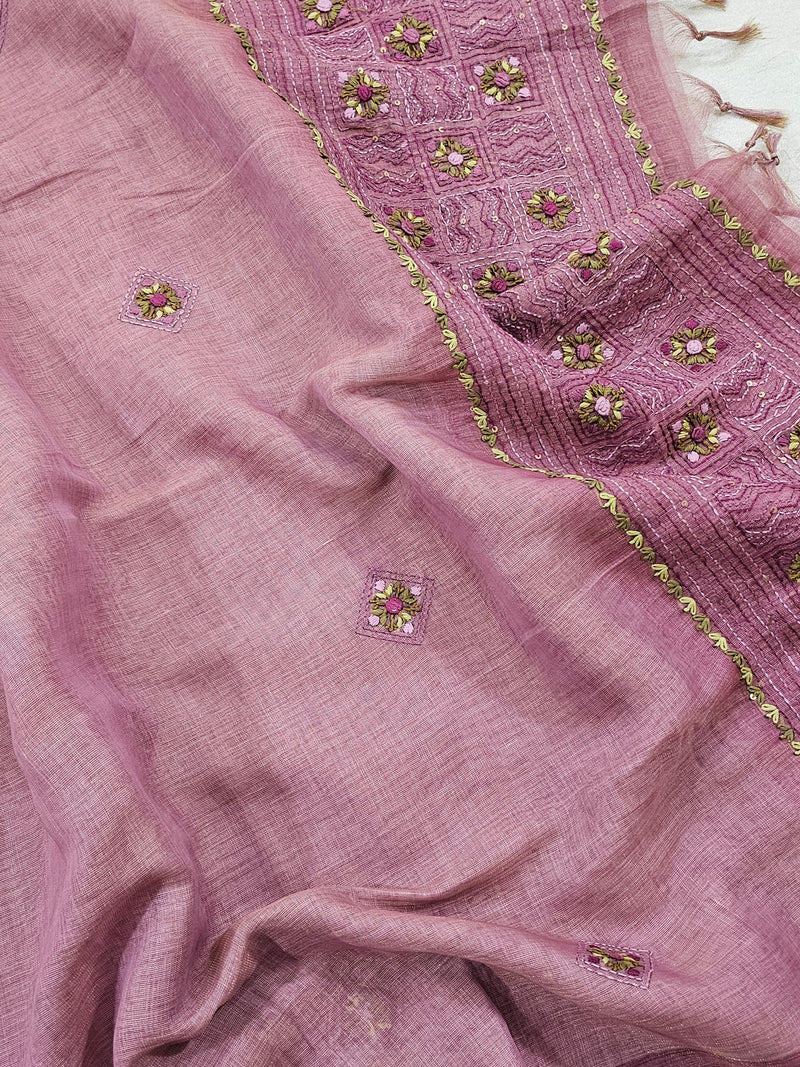 Linen Tissue with French Knot Work - Pink