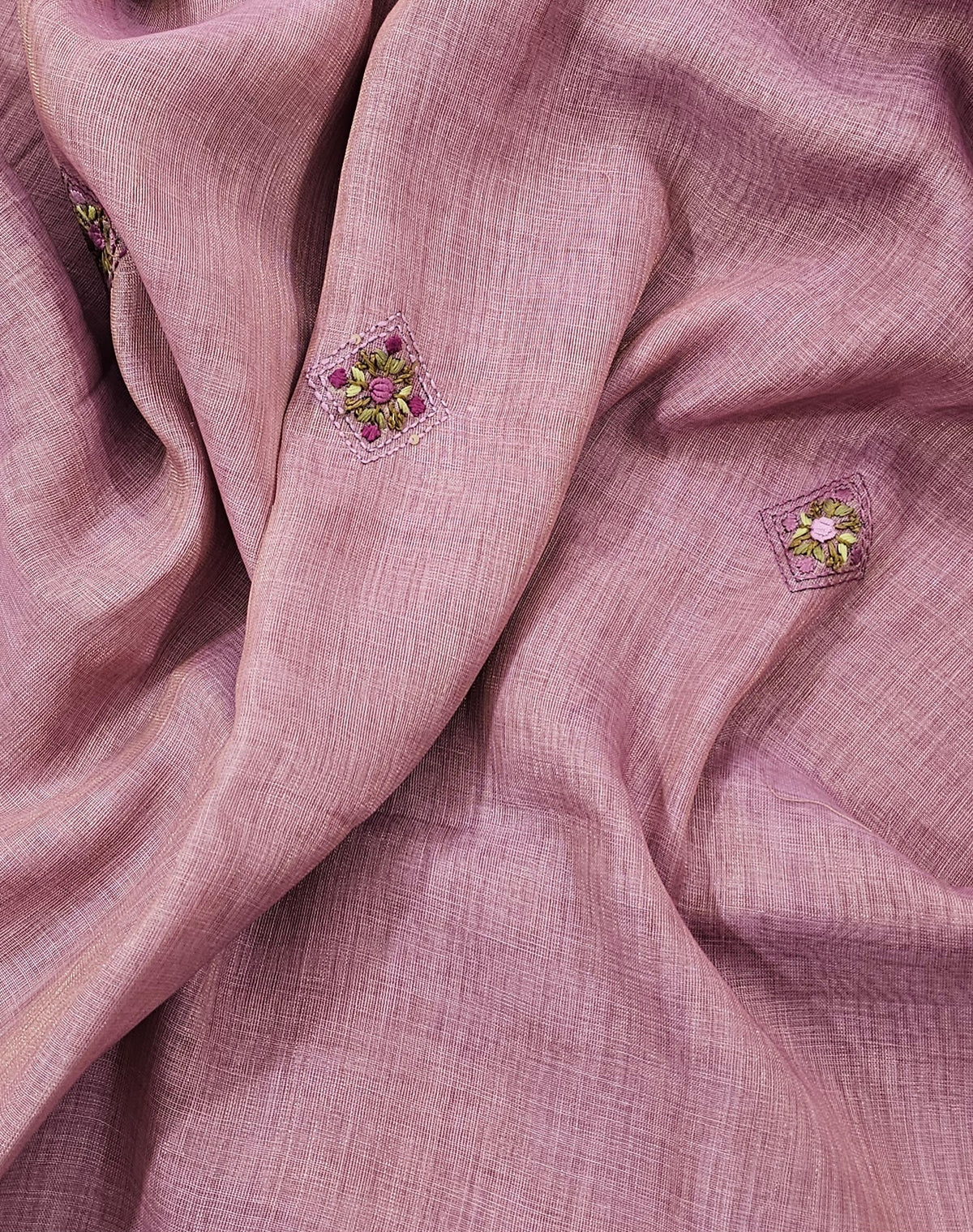 Linen Tissue with French Knot Work - Pink