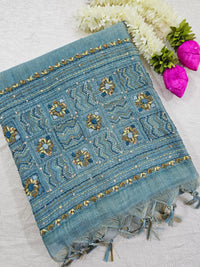 Linen Tissue with French Knot Work - Blue