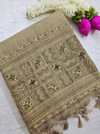 Linen Tissue with French Knot Work - Mehndi Green