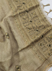 Linen Tissue with French Knot Work - Mehndi Green