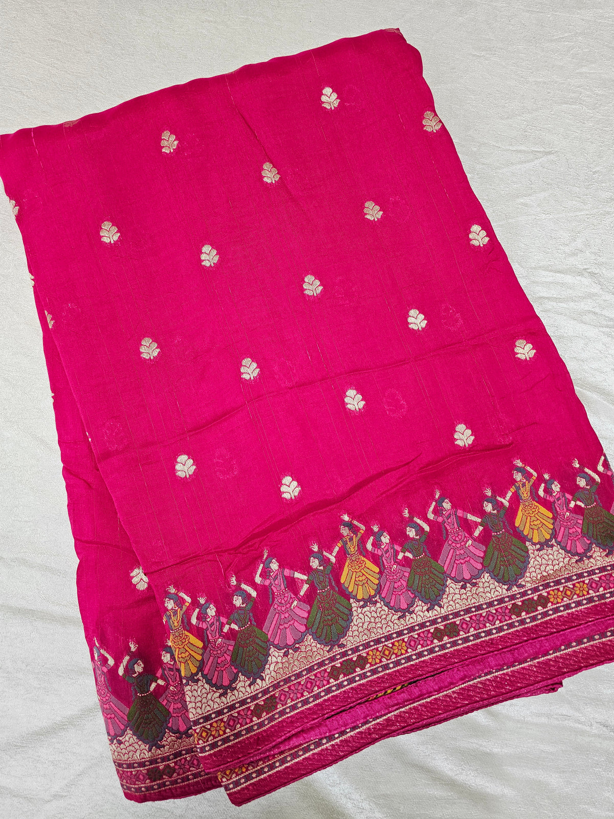 Premium Jute Blend Tussar with Paithani Weaving Border - Pink
