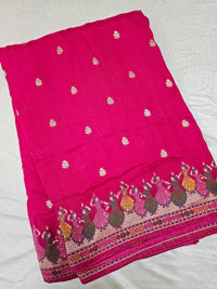 Premium Jute Blend Tussar with Paithani Weaving Border - Pink