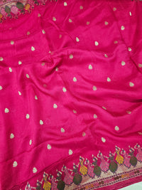Premium Jute Blend Tussar with Paithani Weaving Border - Pink