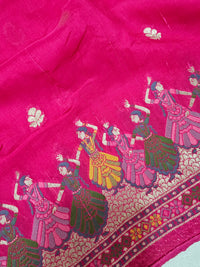 Premium Jute Blend Tussar with Paithani Weaving Border - Pink