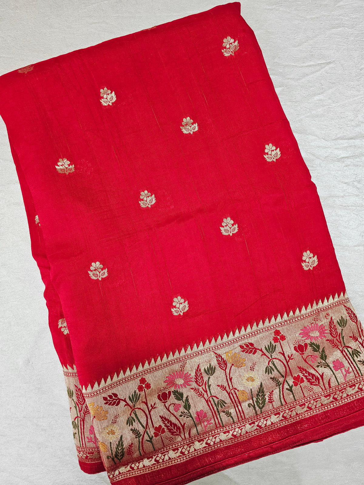 Premium Jute Blend Tussar with Paithani Weaving Border - Red
