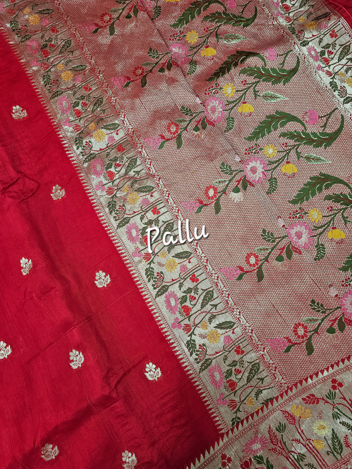 Premium Jute Blend Tussar with Paithani Weaving Border - Red