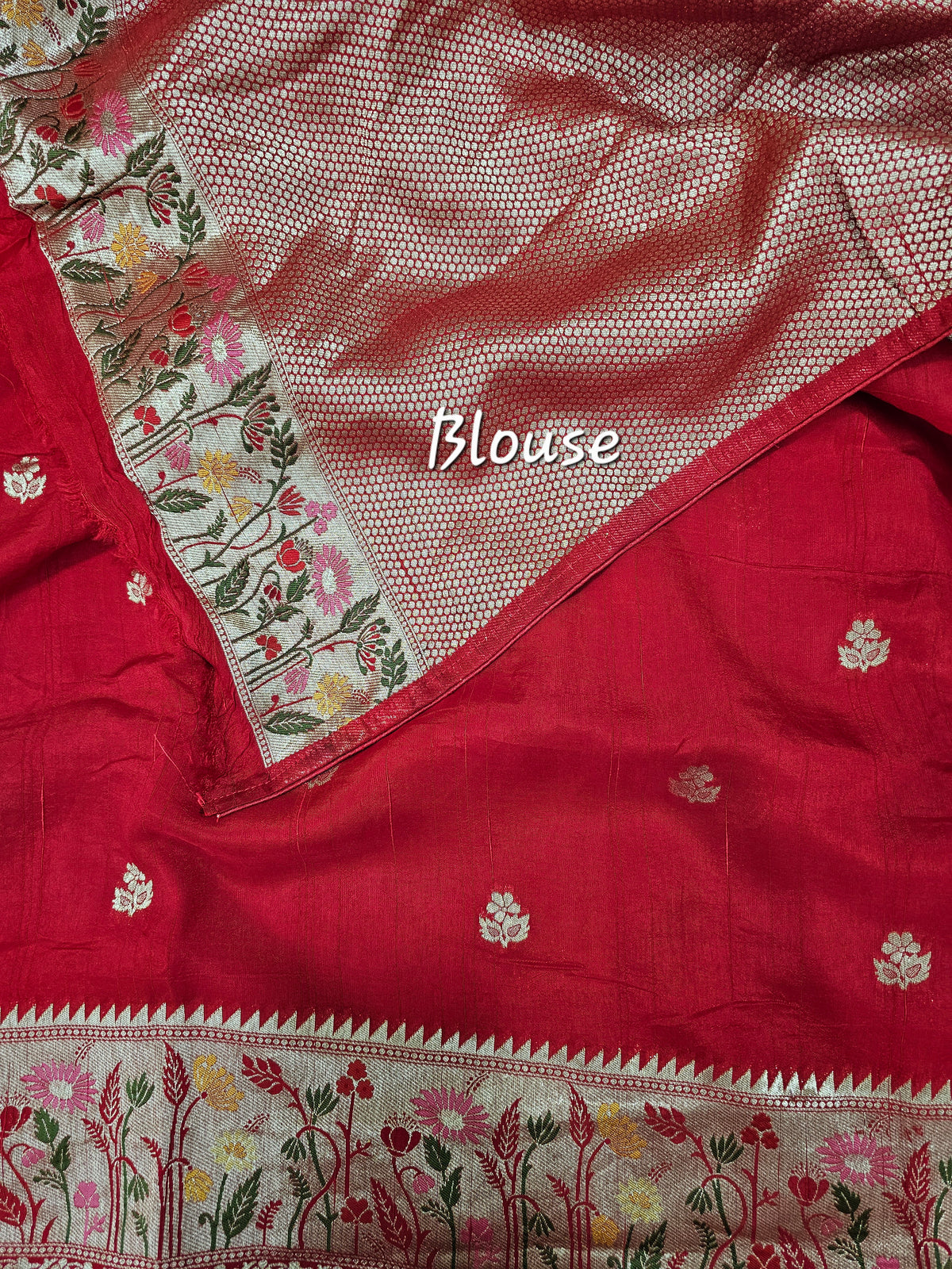 Premium Jute Blend Tussar with Paithani Weaving Border - Red